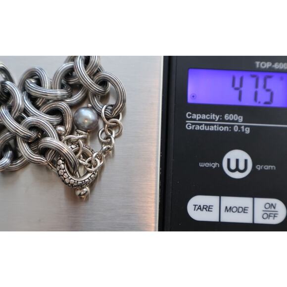 Michael Dawkins 925 Link Bracelet With Gray Pearl 47.5G / 8in/11mm - Picture 6 of 6
